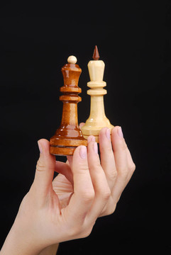 雙手chesspieces國王和王后