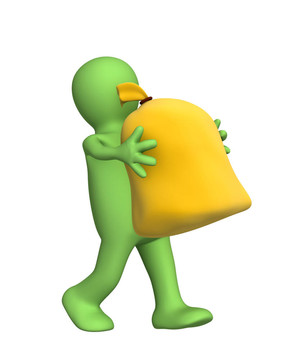 3D木偶；手在手上的大袋子