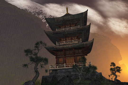山上的佛教寺廟