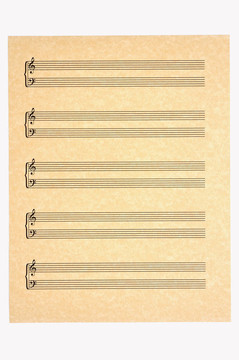 空白的樂譜；高音和Bass Clefs