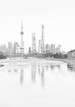 上海外灘全景線描