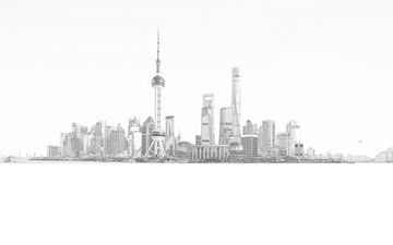 上海外灘全景線描