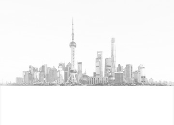 上海外灘全景線描