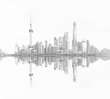 上海外灘全景線描