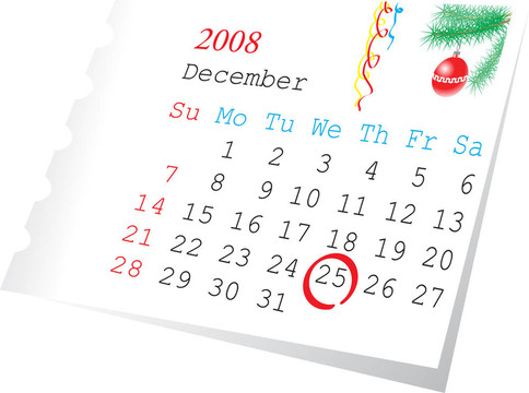 2008十二月的圣誕日歷頁
