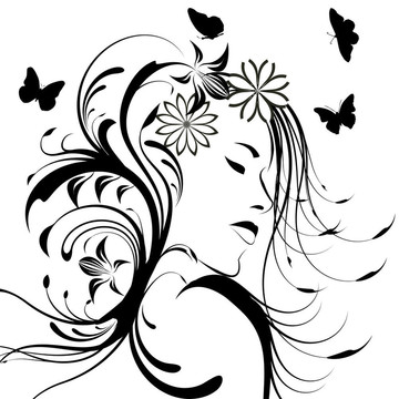 美麗的女孩，頭發(fā)上的花