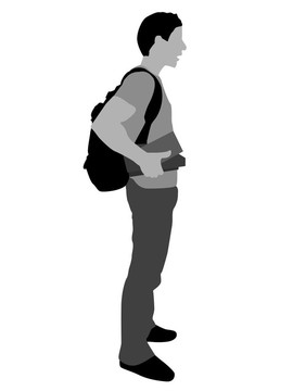 男子與袋和書籍