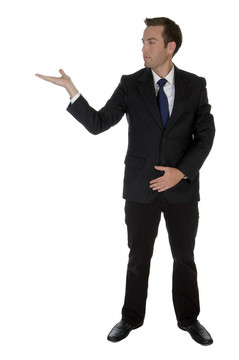 商人展示開放的棕櫚