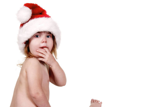 可愛的小女孩穿著Santa Clause Hat