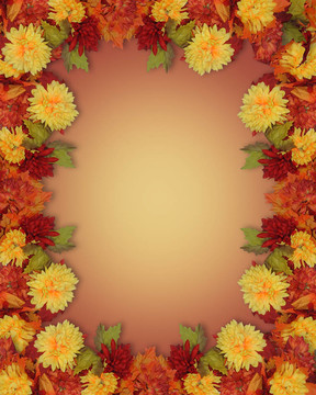 秋天葉和Flowers邊界