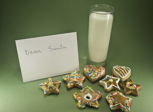 餅干；牛奶和一封信到Santa