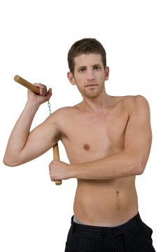 男子手持雙節(jié)棍
