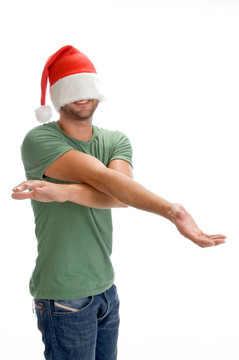 男隱藏他的臉與圣誕帽