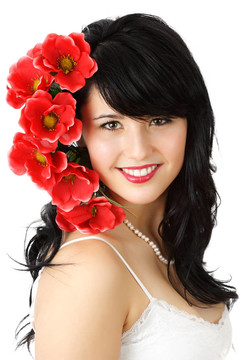 美麗的女人與花