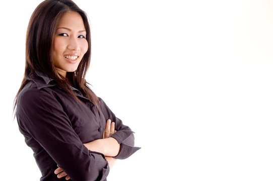 折疊手的女人的側(cè)面姿勢