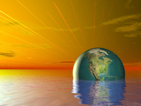 3D概念地球地球海洋水紅色日落天空