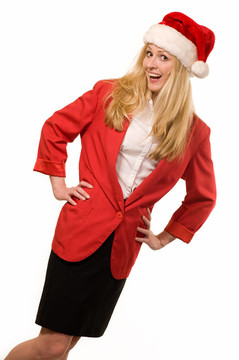 金發(fā)女人與Santa帽