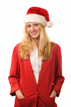 金發(fā)女人與Santa帽