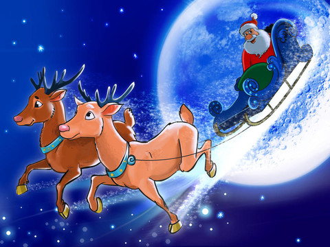 Santa在后面騎鹿啊