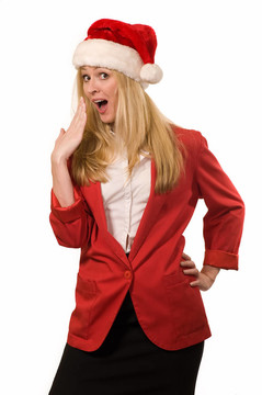 金發(fā)女人與Santa帽