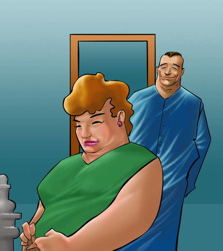 一個老婦人和一個男人在一個