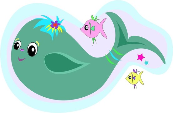可愛的藍(lán)鯨與魚的朋友