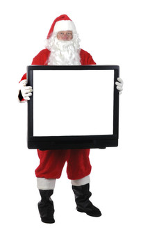 舒適的人在Santa西裝