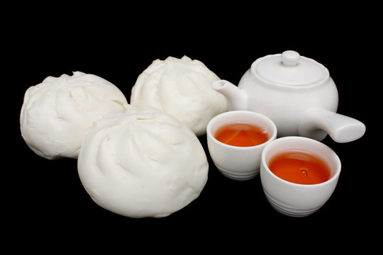 中國的叉燒包與Teapot和茶杯