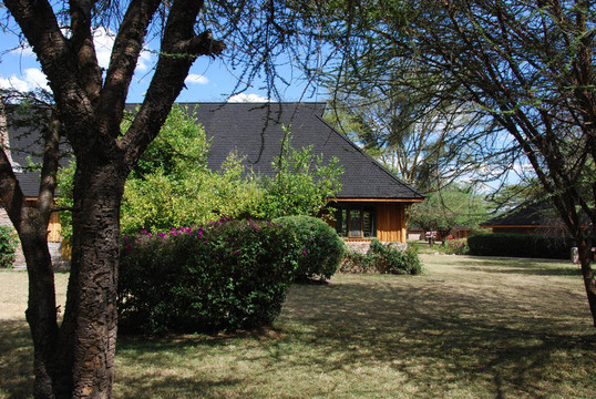 藍(lán)色天空的鄉(xiāng)村小屋。