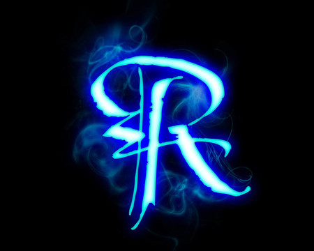 藍色火焰字體黑色背景。字母R
