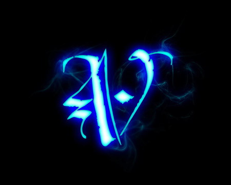 藍(lán)色火焰字體黑色背景。字母V