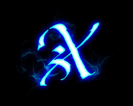 藍(lán)色火焰字體黑色背景。字母X