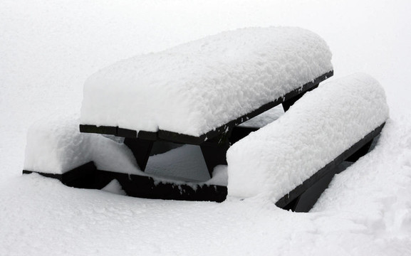 被雪覆蓋的野餐桌
