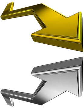 銀色和金色的3D箭頭