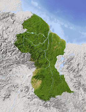 圭亞那；陰影地形圖