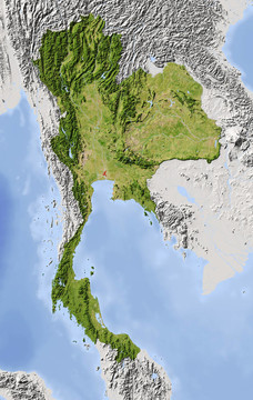 泰國；陰影地形圖
