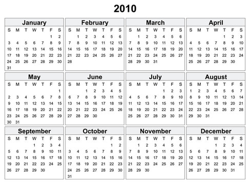 2010年日歷。
