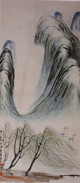 齊白石山水 春山楓柳圖