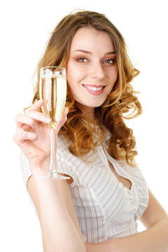 年輕的金發(fā)女人，香檳酒杯
