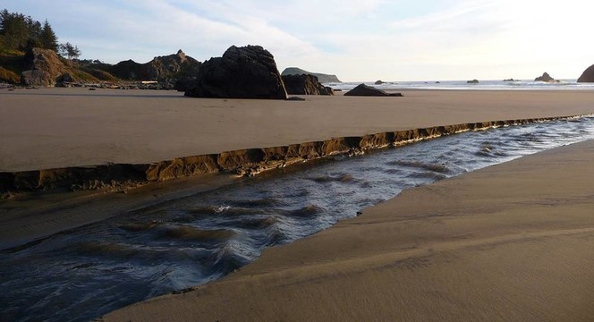 激流河的沙灘上