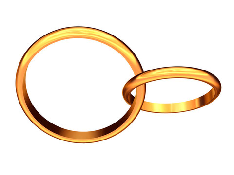 兩個掛鉤的黃金結(jié)婚戒指。