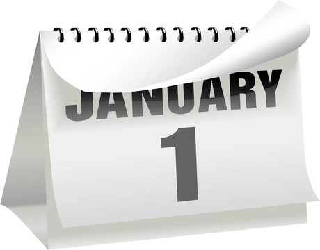 新年日歷把一頁紙卷曲到1月1日
