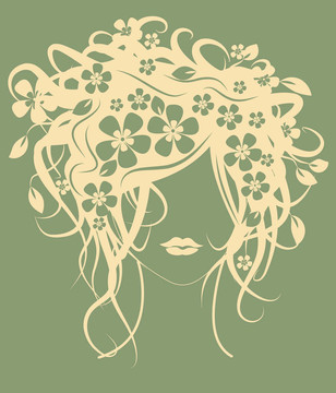 美麗的女孩，頭發(fā)上的花