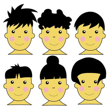 6個可愛的亞洲小孩JPEG插圖