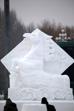 雪雕 雪 冬天 十二屬相 馬
