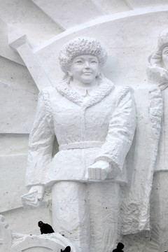 雪雕 雕塑 石油工人
