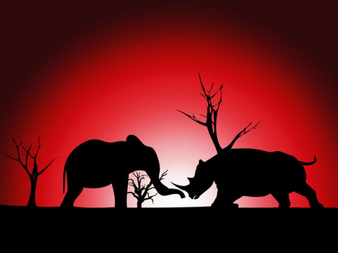 大象和Rhino Silhouette