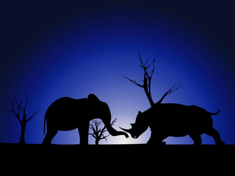 大象和Rhino Silhouette