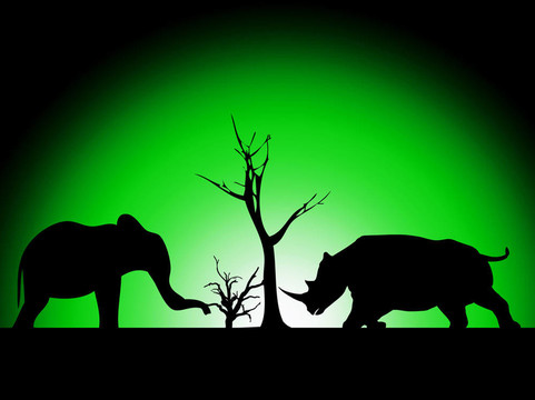 大象和Rhino Silhouette