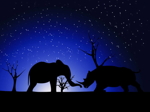 大象和Rhino Silhouette